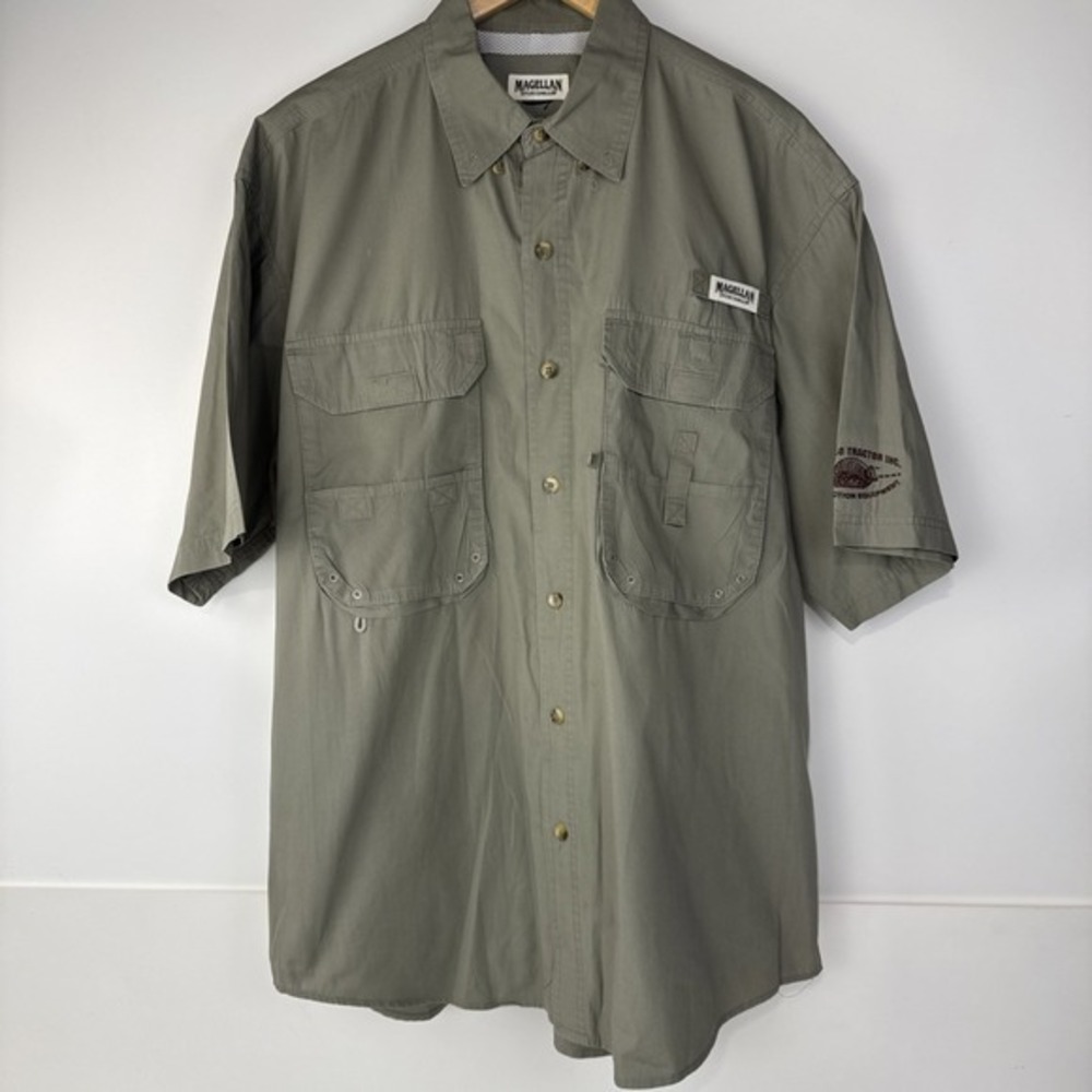Magellan Fishing Shirt Men Large Olive Green Short Sleeve Ventilated Utility‎
